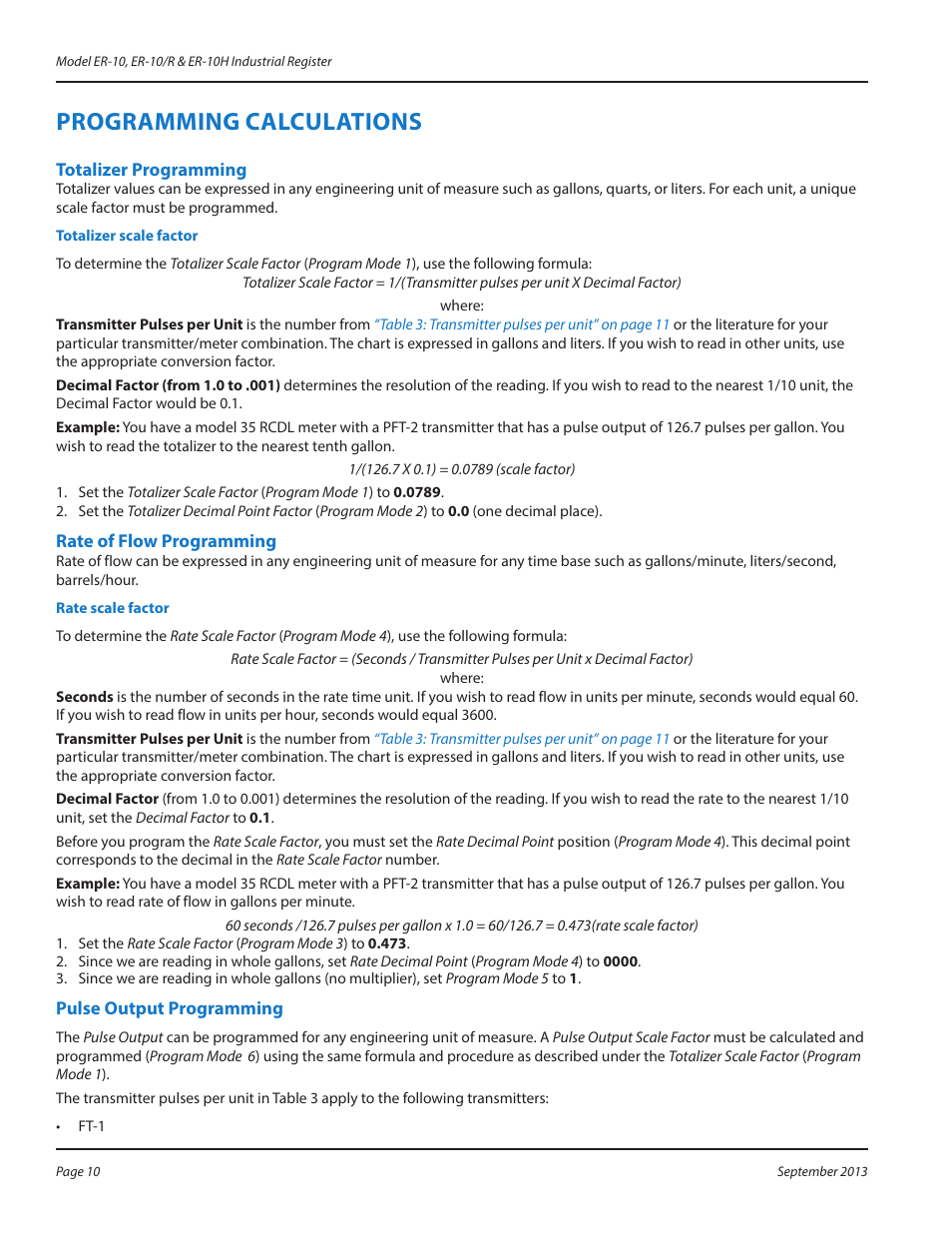 Programming calculations, Totalizer programming, Rate of flow programming | Programming calculations 10 | Badger Meter Test Equipment User Manual | Page 10 / 16