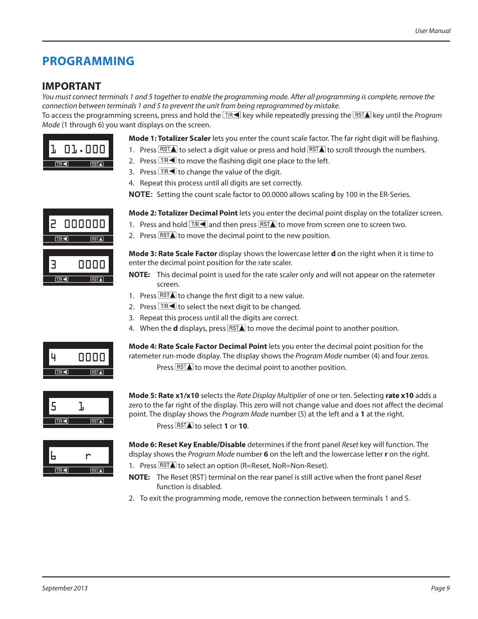 Programming, Programming 9, Mportant i | Badger Meter Test Equipment User Manual | Page 9 / 16