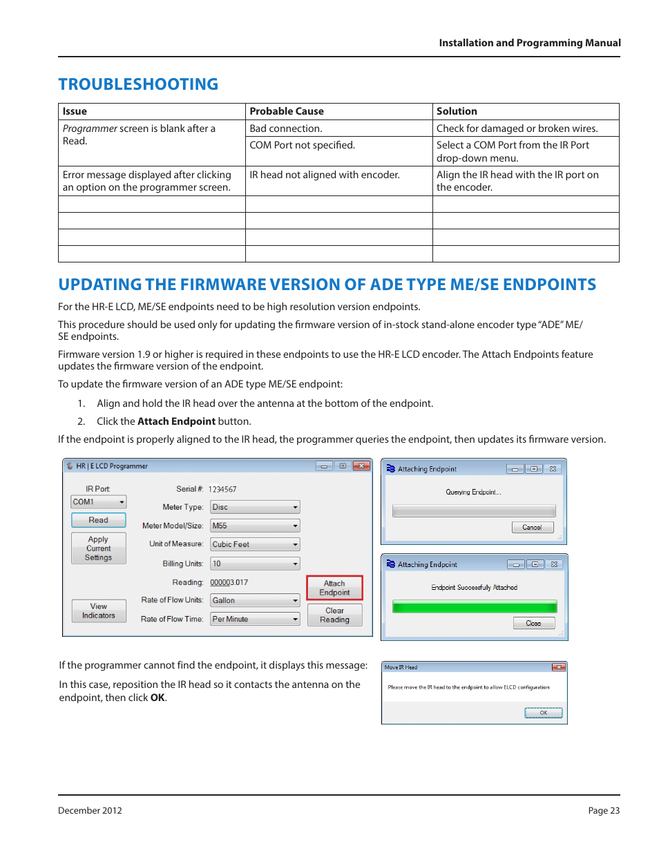 Troubleshooting, Troubleshooting 23 | Badger Meter High Resolution LCD Encoders (HR-E LCD) User Manual | Page 23 / 24