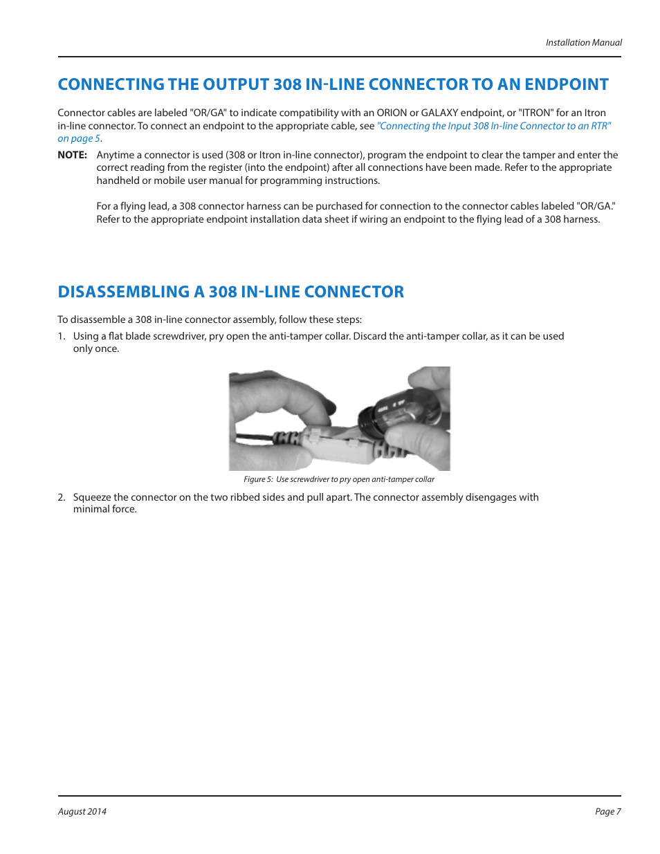 Disassembling a 308 in-line connector | Badger Meter Recordall Transmitter Register (RTR) User Manual | Page 7 / 8