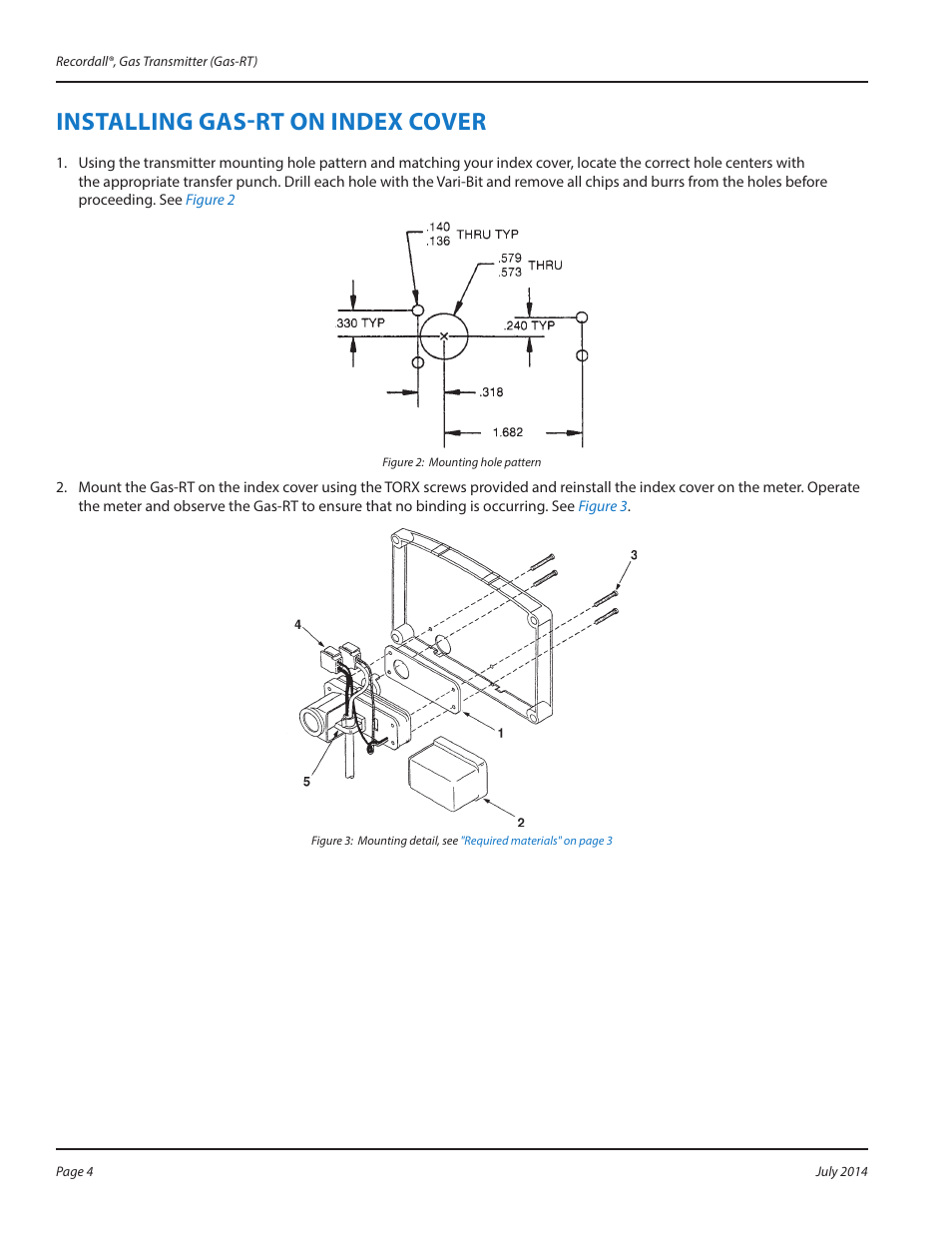 Installing gas-rt on index cover, Installing gas-rt on index cover 4 | Badger Meter Gas Meter Endpoints User Manual | Page 4 / 8