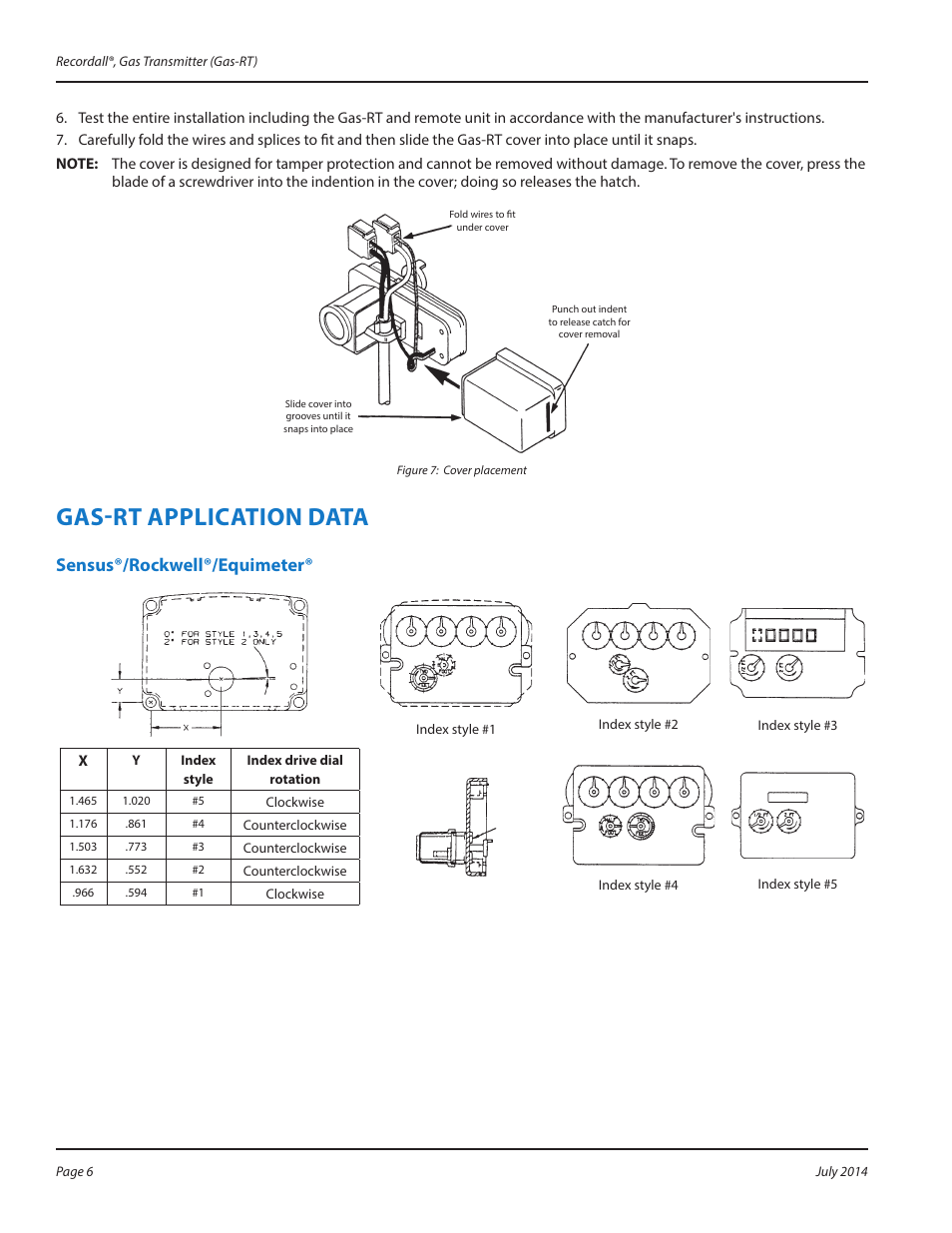 Gas-rt application data, Sensus®/rockwell®/equimeter, Gas-rt application data 6 | Sensus®/rockwell®/equimeter® 6 | Badger Meter Gas Meter Endpoints User Manual | Page 6 / 8