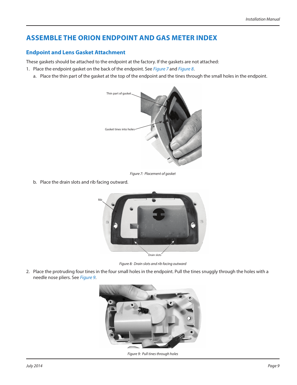 Assemble the orion endpoint and gas meter index, Endpoint and lens gasket attachment, Assemble the orion endpoint and gas meter index 9 | Endpoint and lens gasket attachment 9 | Badger Meter ORION AMR/AMI Hardware Solutions for Gas Utilities User Manual | Page 9 / 16