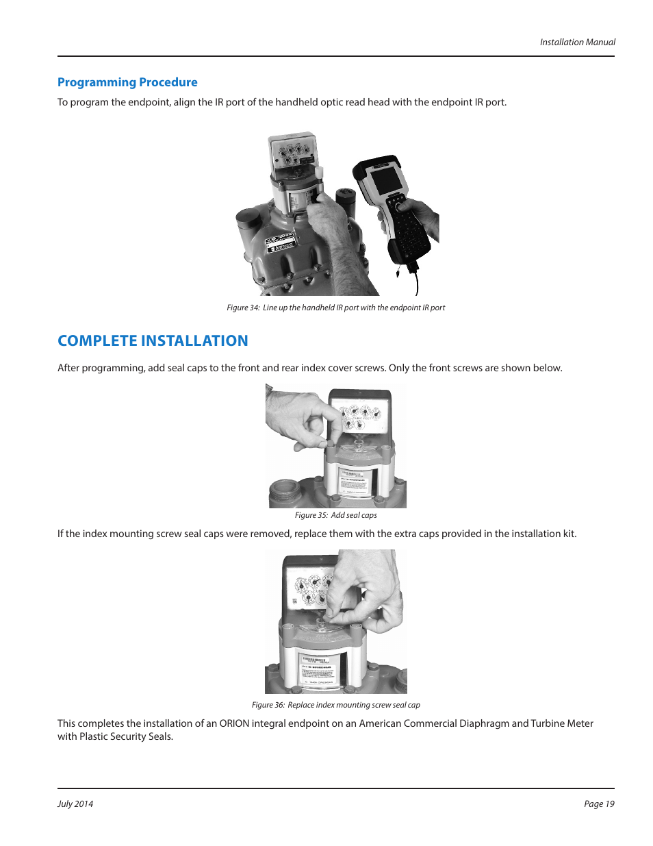 Complete installation | Badger Meter ORION AMR/AMI Hardware Solutions for Gas Utilities User Manual | Page 19 / 20