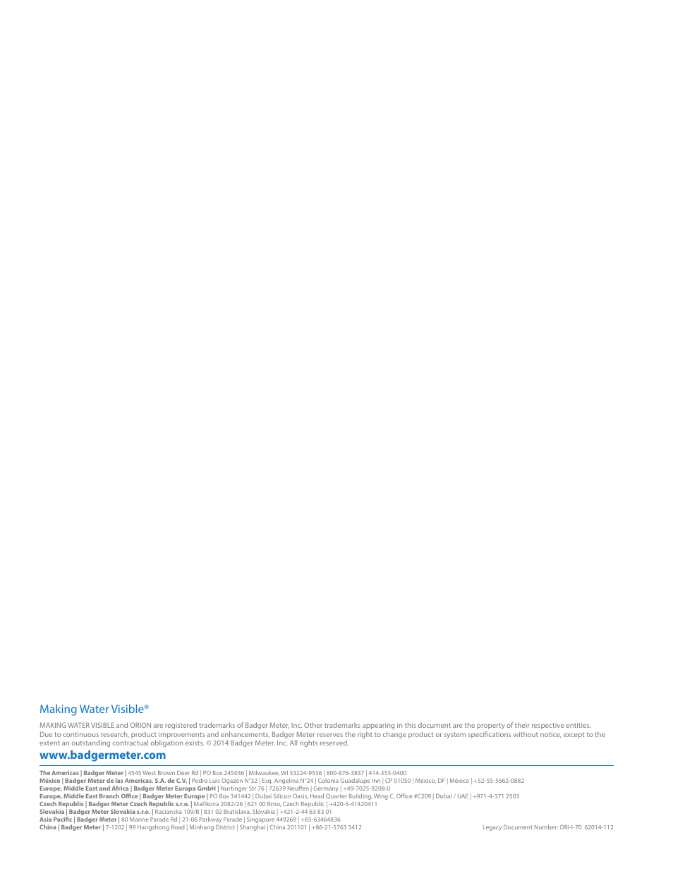 Making water visible | Badger Meter ORION AMR/AMI Hardware Solutions for Gas Utilities User Manual | Page 12 / 12