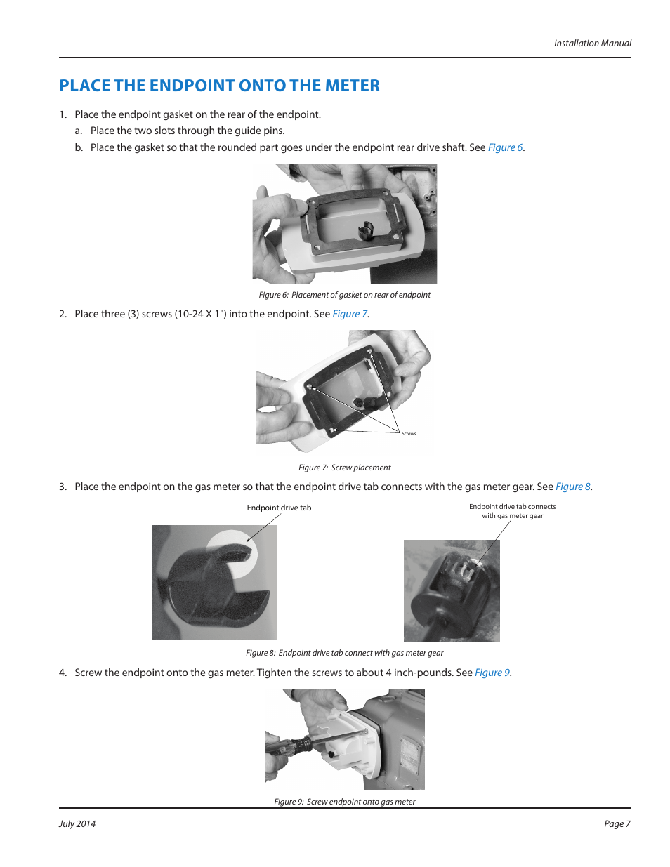 Place the endpoint onto the meter, Place the endpoint onto the meter 7 | Badger Meter ORION AMR/AMI Hardware Solutions for Gas Utilities User Manual | Page 7 / 12