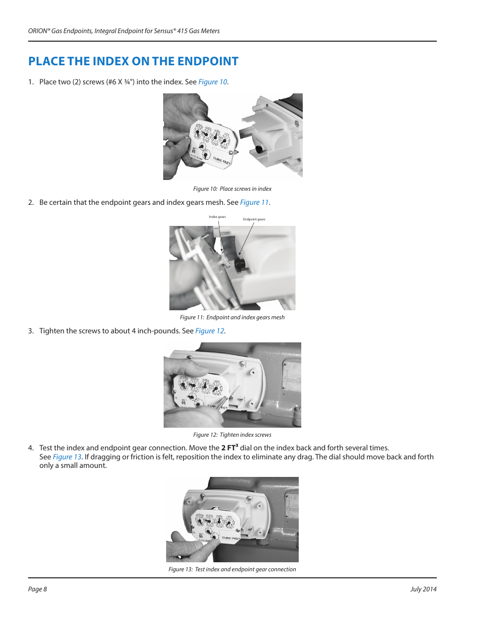 Place the index on the endpoint, Place the index on the endpoint 8 | Badger Meter ORION AMR/AMI Hardware Solutions for Gas Utilities User Manual | Page 8 / 12
