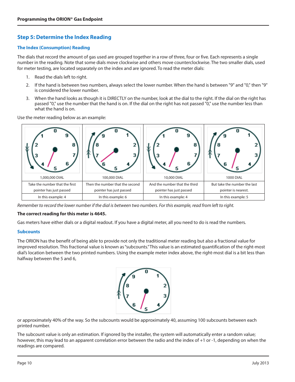 Step 5: determine the index reading | Badger Meter ORION AMR/AMI Hardware Solutions for Gas Utilities User Manual | Page 10 / 36