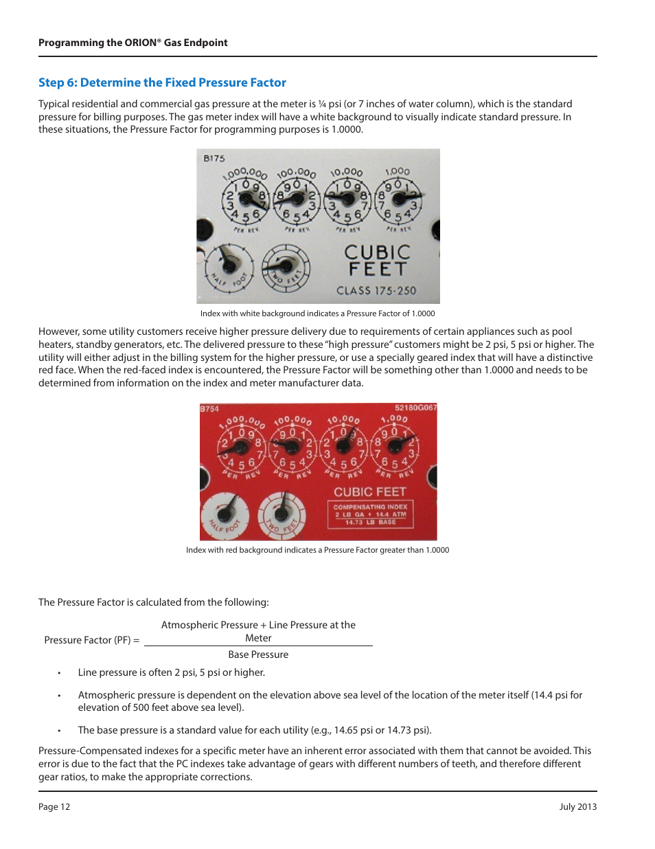 Step 6: determine the fixed pressure factor | Badger Meter ORION AMR/AMI Hardware Solutions for Gas Utilities User Manual | Page 12 / 36