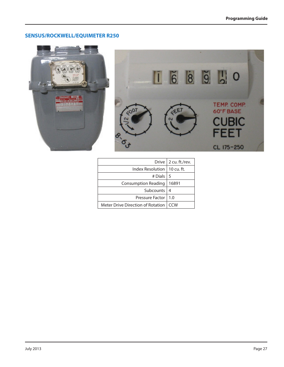 Sensus/rockwell/equimeter r250 | Badger Meter ORION AMR/AMI Hardware Solutions for Gas Utilities User Manual | Page 27 / 36