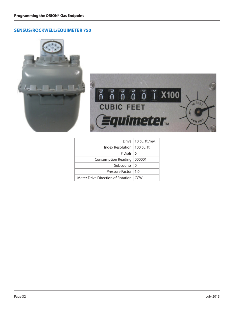 Sensus/rockwell/equimeter 750 | Badger Meter ORION AMR/AMI Hardware Solutions for Gas Utilities User Manual | Page 32 / 36