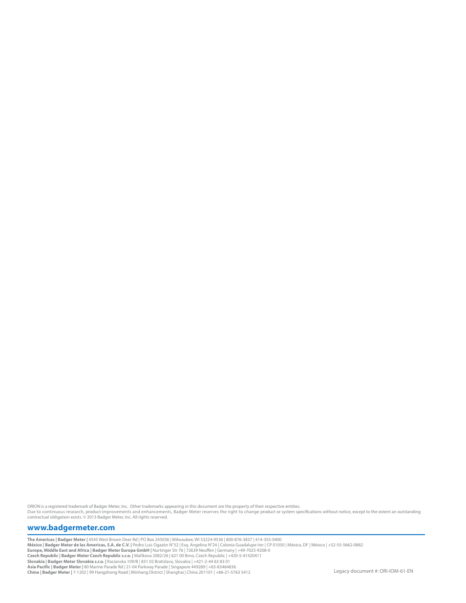 Badger Meter ORION AMR/AMI Hardware Solutions for Gas Utilities User Manual | Page 36 / 36