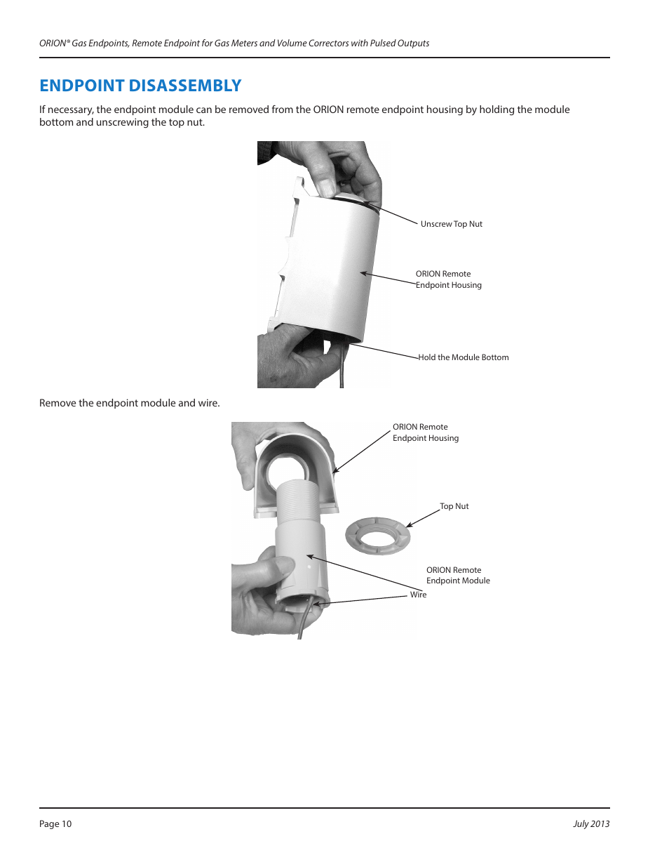 Endpoint disassembly, Endpoint disassembly 10 | Badger Meter ORION AMR/AMI Hardware Solutions for Gas Utilities User Manual | Page 10 / 24