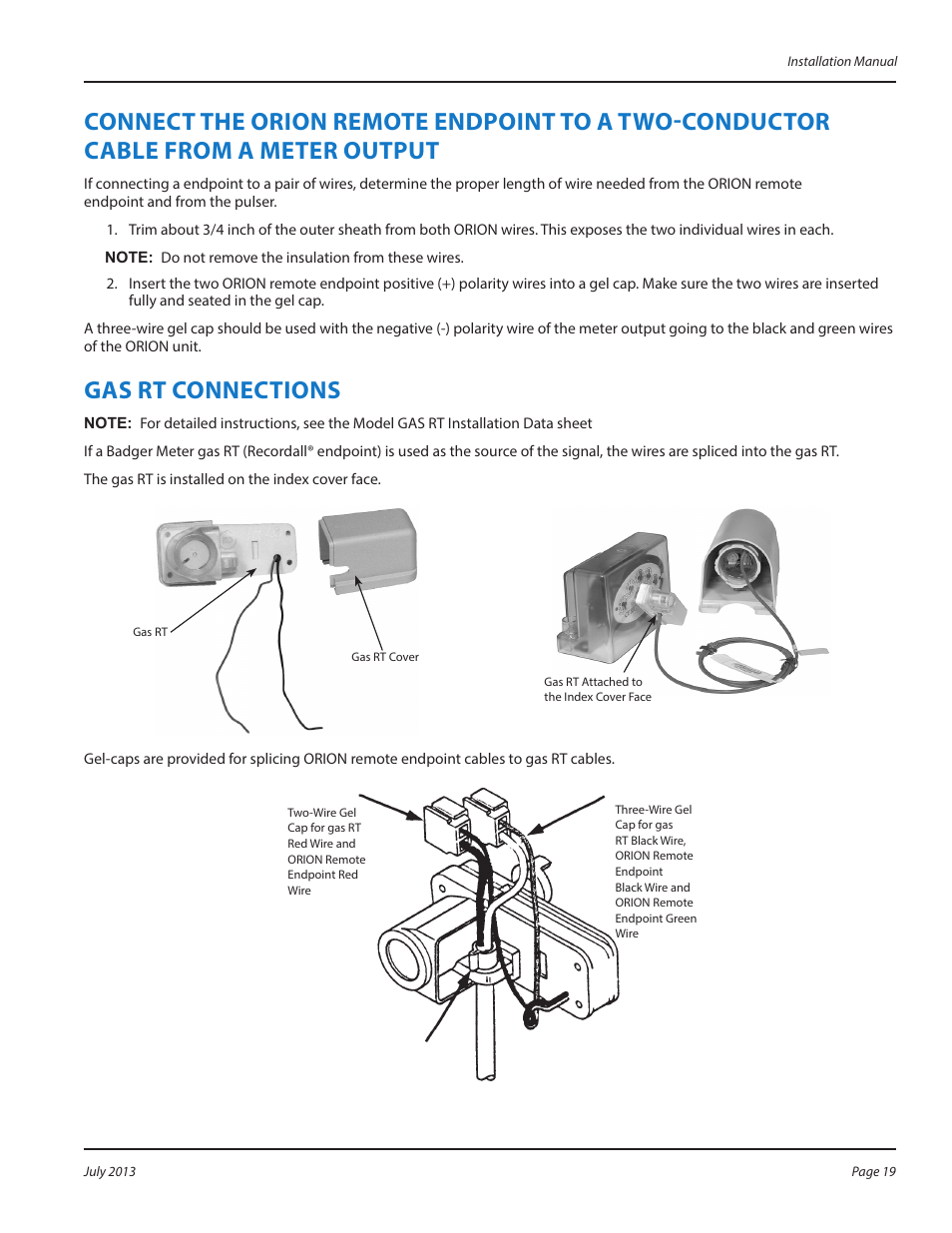 Gas rt connections, Gas rt connections 19 | Badger Meter ORION AMR/AMI Hardware Solutions for Gas Utilities User Manual | Page 19 / 24