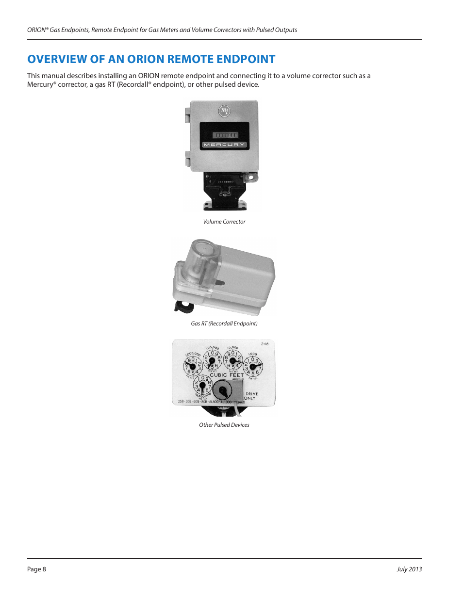 Overview of an orion remote endpoint, Overview of an orion remote endpoint 8 | Badger Meter ORION AMR/AMI Hardware Solutions for Gas Utilities User Manual | Page 8 / 24