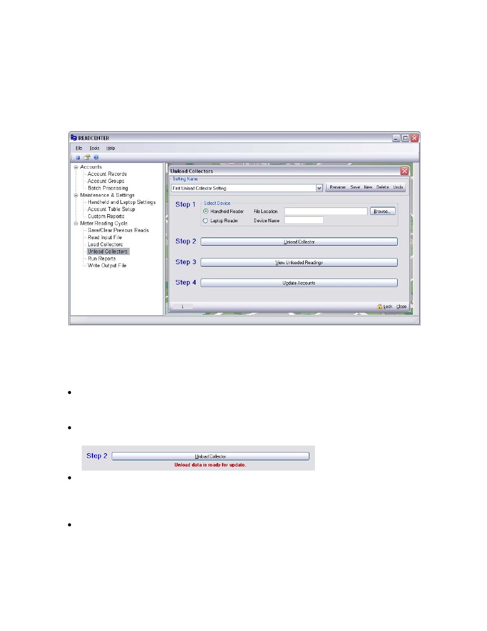 Unload collectors | Badger Meter ReadCenter User Manual | Page 14 / 72