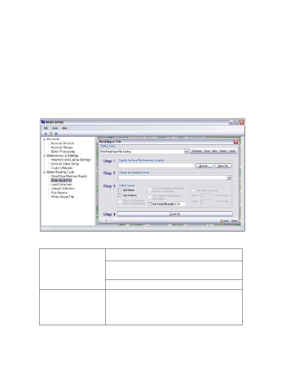 Read input file | Badger Meter ReadCenter User Manual | Page 42 / 72