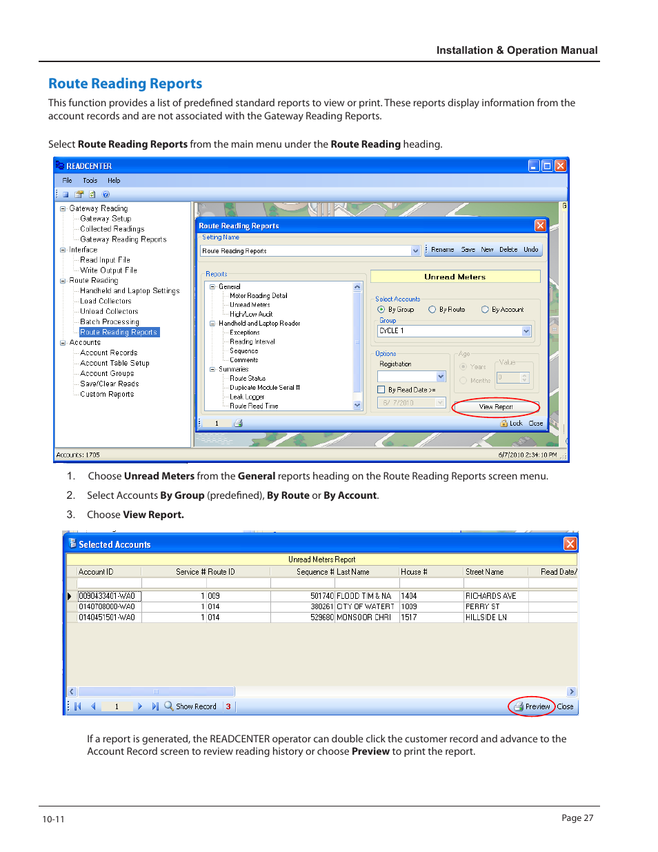 Route reading reports | Badger Meter ReadCenter User Manual | Page 27 / 60