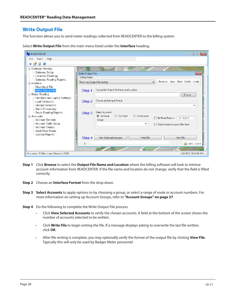 Write output file | Badger Meter ReadCenter User Manual | Page 28 / 60