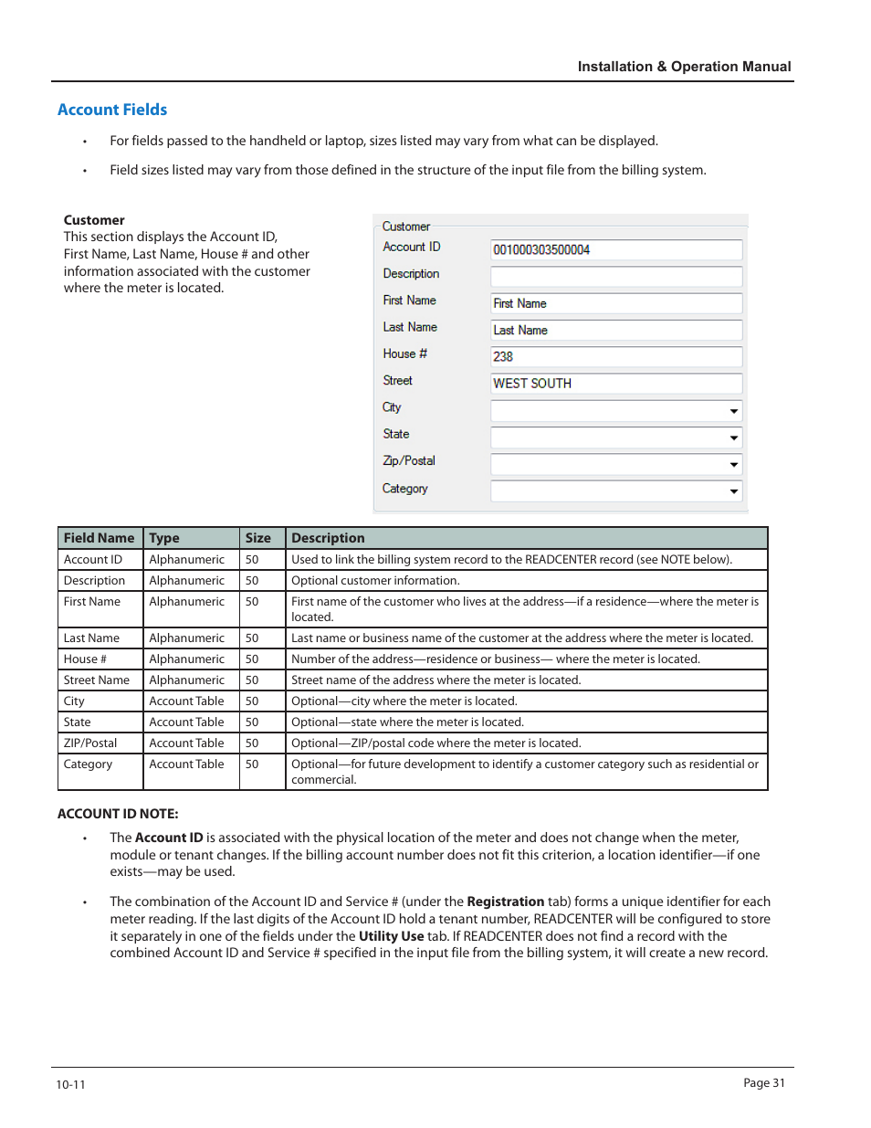 Account fields | Badger Meter ReadCenter User Manual | Page 31 / 60