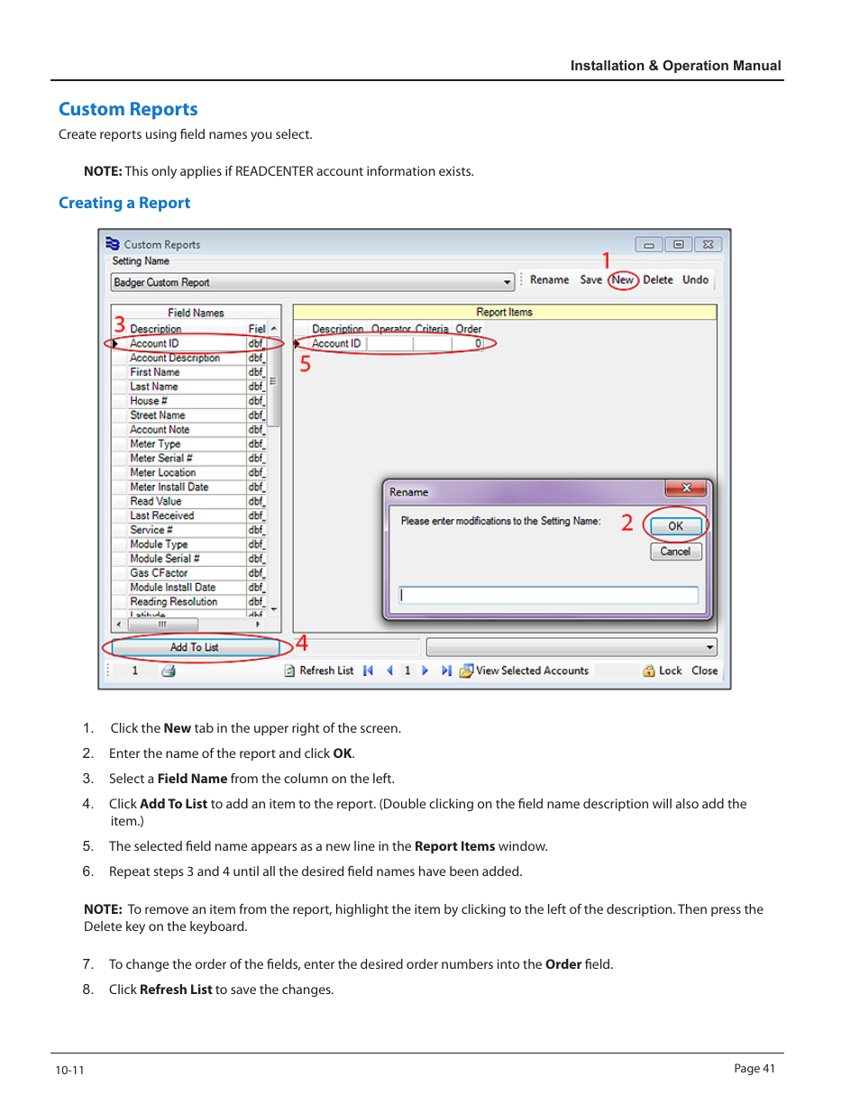 Custom reports | Badger Meter ReadCenter User Manual | Page 41 / 60