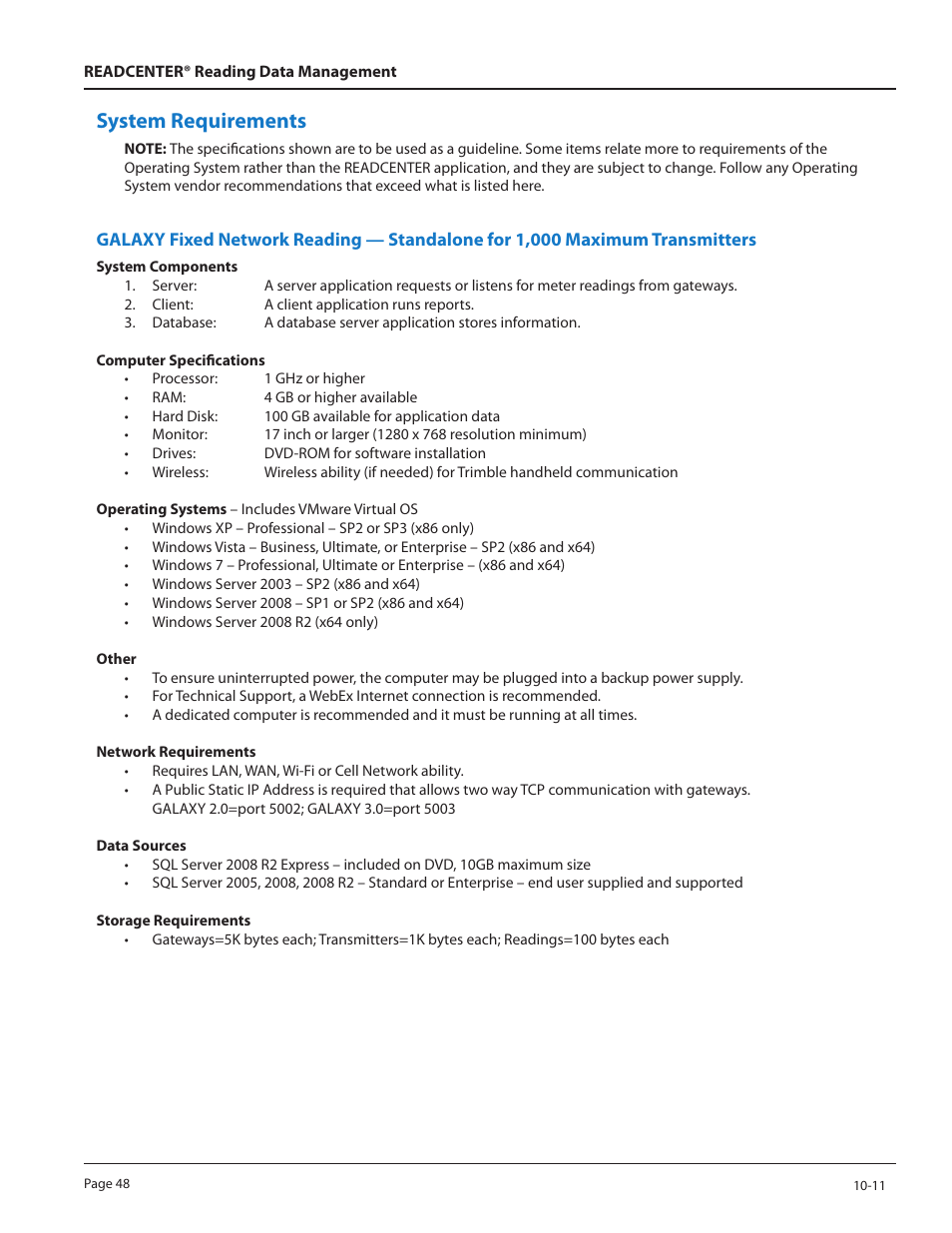 System requirements | Badger Meter ReadCenter User Manual | Page 48 / 60