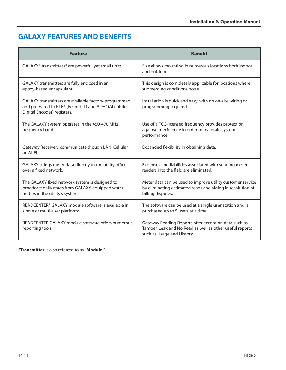 Galaxy features and benefits | Badger Meter ReadCenter User Manual | Page 5 / 60