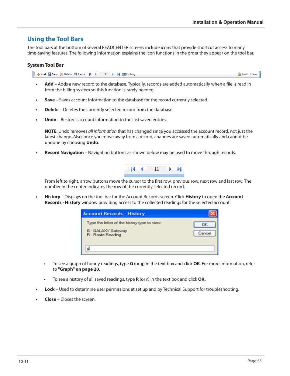 Using the tool bars | Badger Meter ReadCenter User Manual | Page 53 / 60