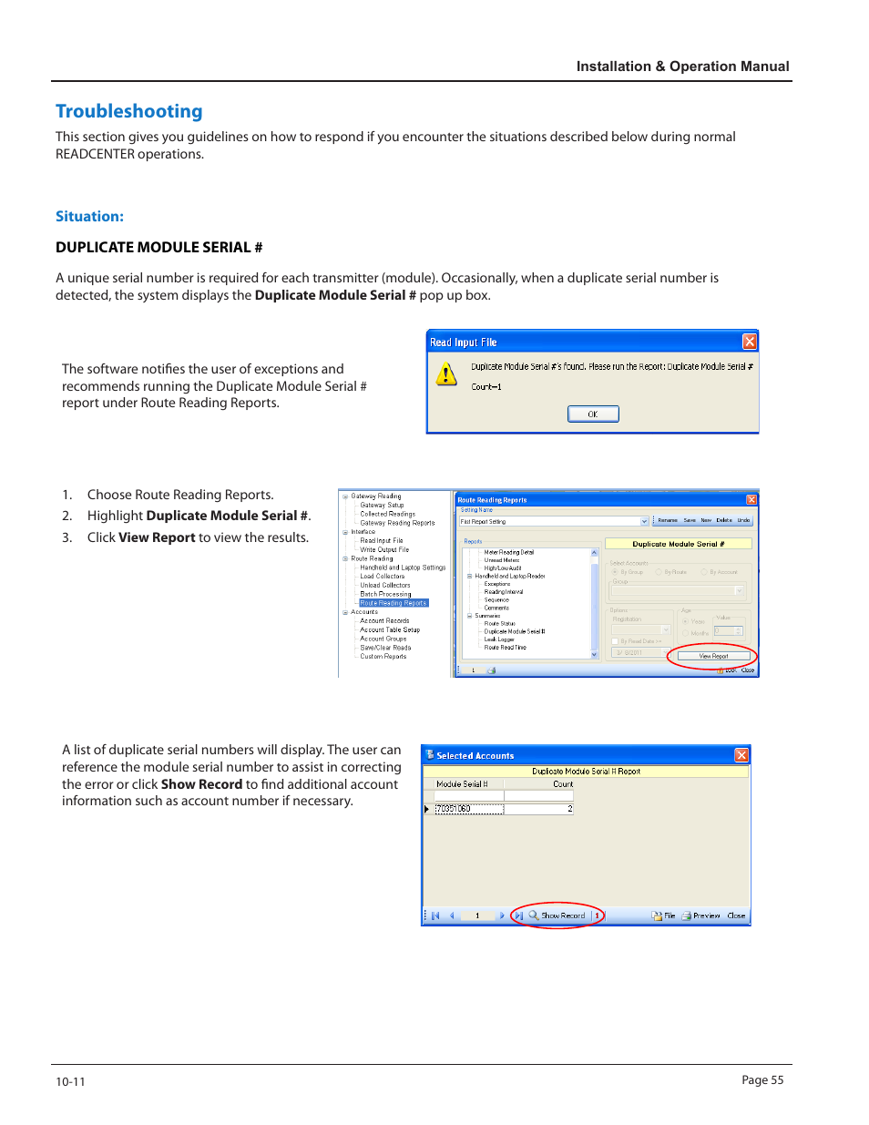 Troubleshooting | Badger Meter ReadCenter User Manual | Page 55 / 60