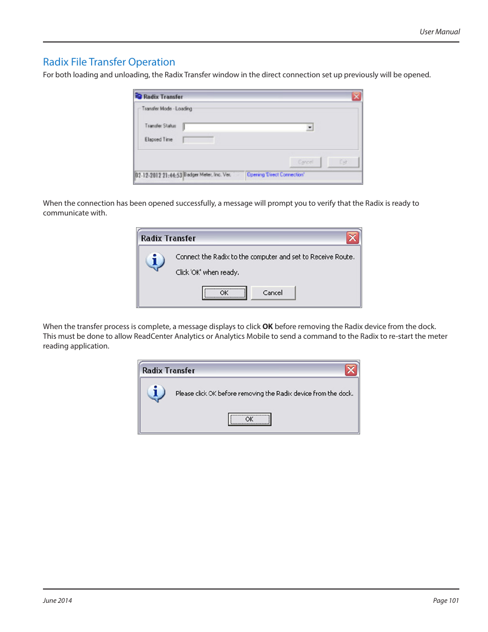 Radix file transfer operation | Badger Meter ReadCenter User Manual | Page 101 / 112