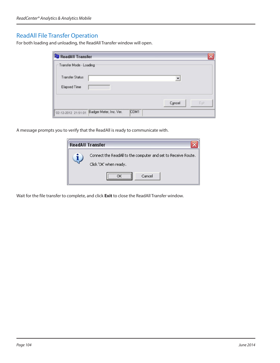 Readall file transfer operation | Badger Meter ReadCenter User Manual | Page 104 / 112