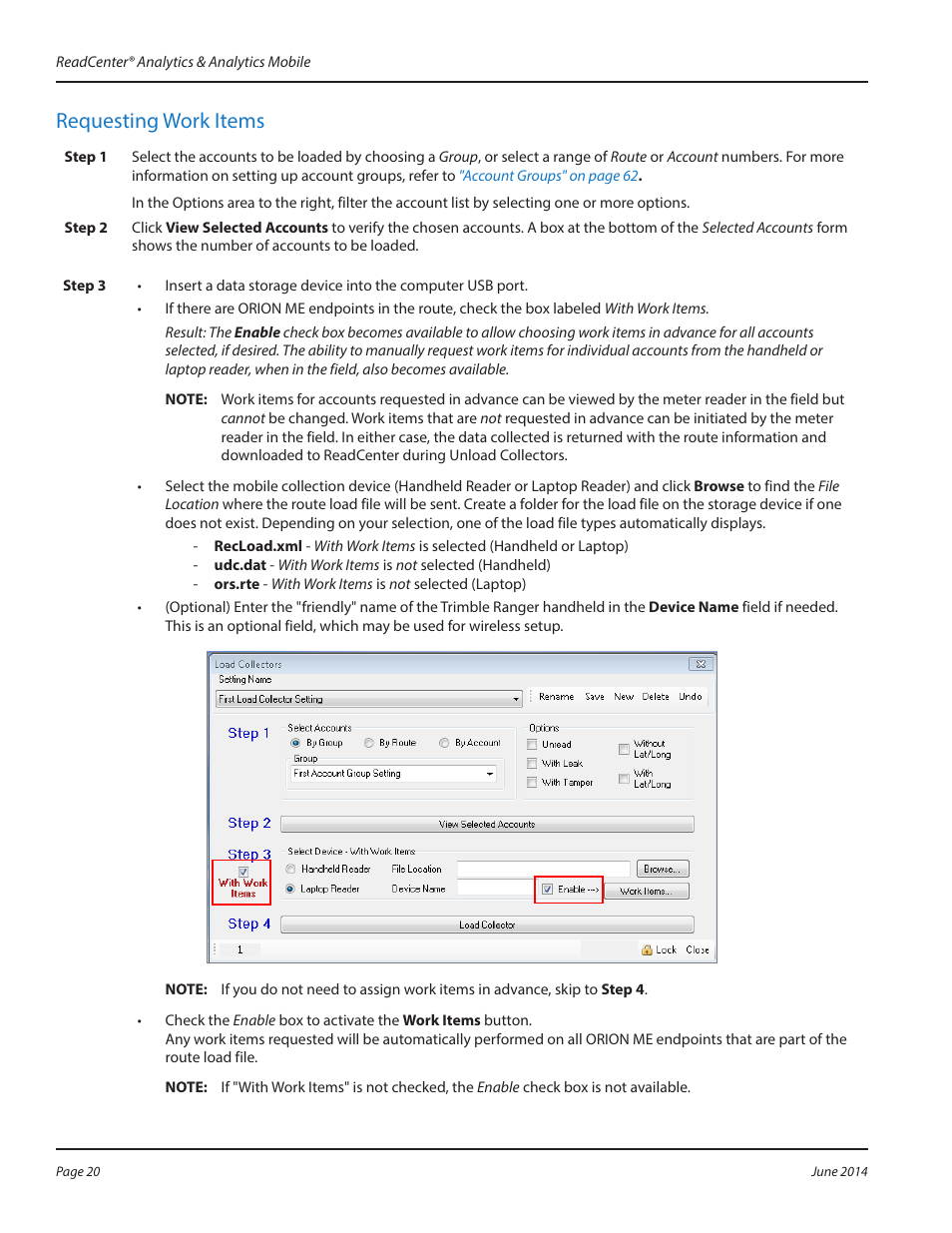 Requesting work items | Badger Meter ReadCenter User Manual | Page 20 / 112