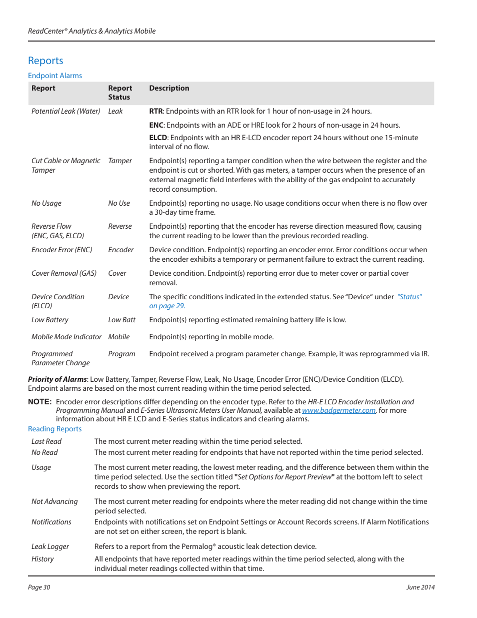 Reports | Badger Meter ReadCenter User Manual | Page 30 / 112