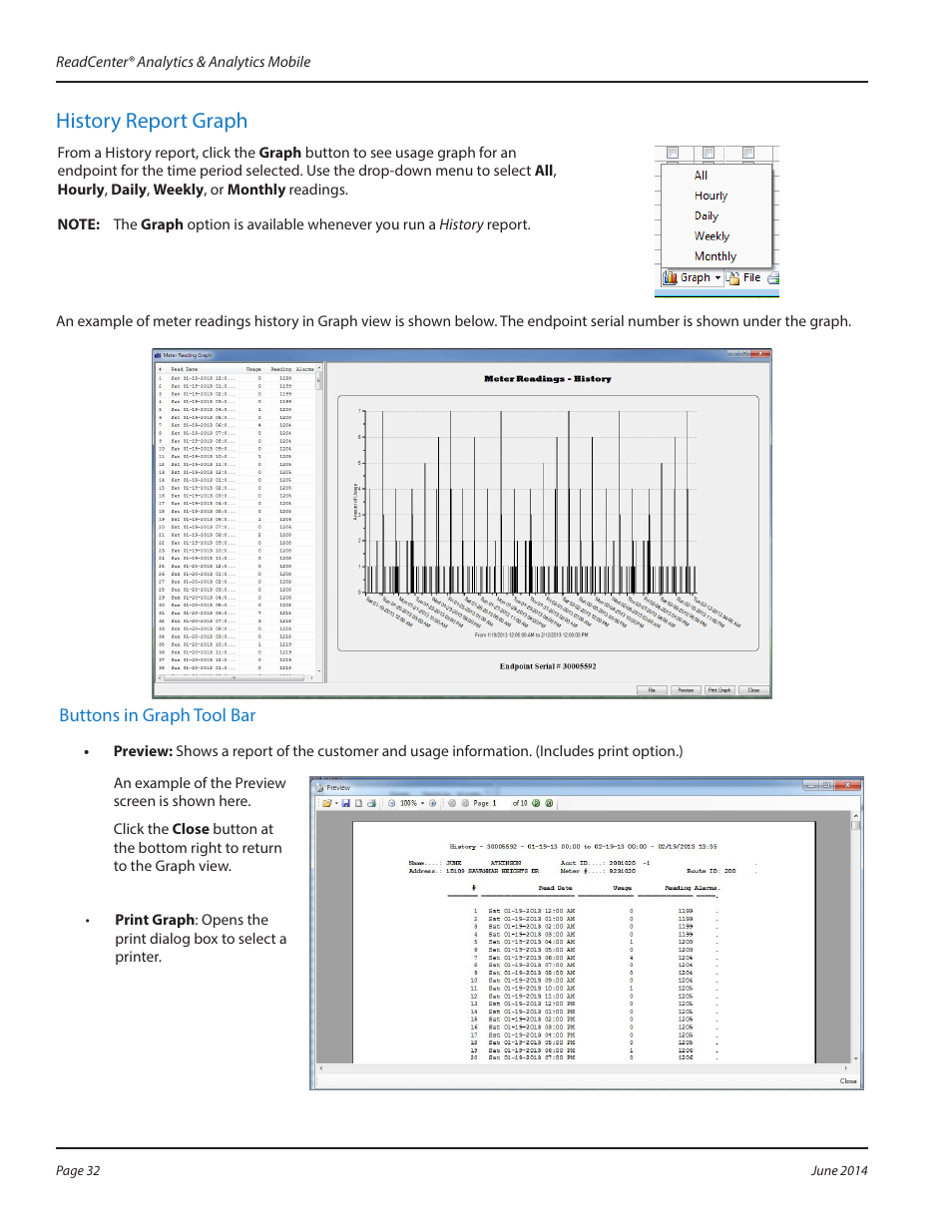 History report graph | Badger Meter ReadCenter User Manual | Page 32 / 112