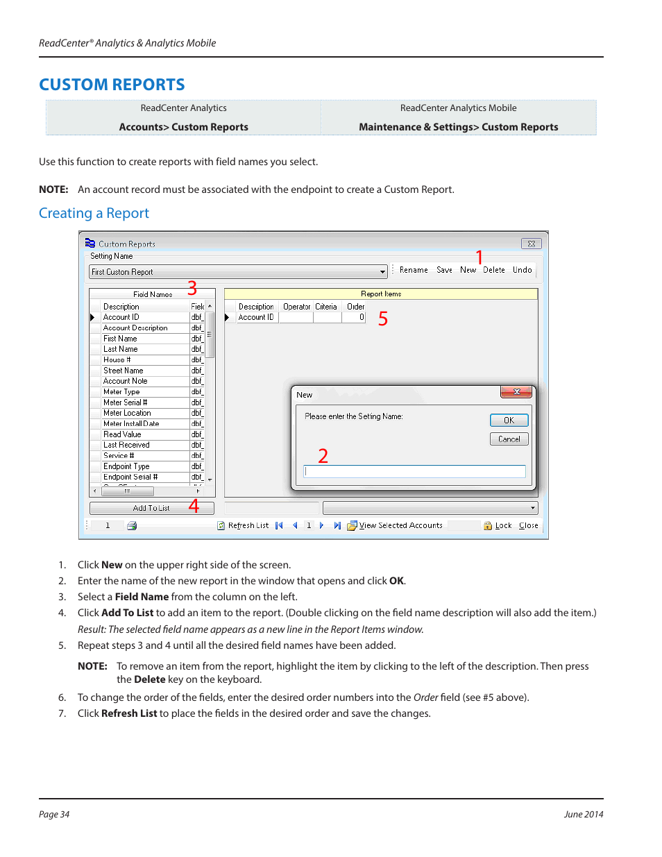 Custom reports, Custom reports 34 | Badger Meter ReadCenter User Manual | Page 34 / 112