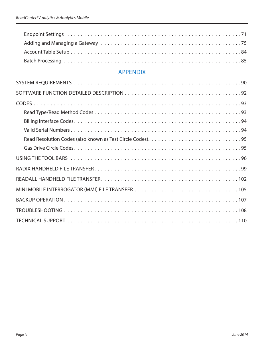 Appendix | Badger Meter ReadCenter User Manual | Page 4 / 112