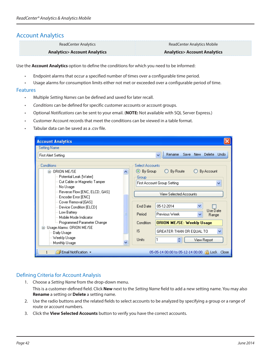 Account analytics, Account analytics 42 | Badger Meter ReadCenter User Manual | Page 42 / 112