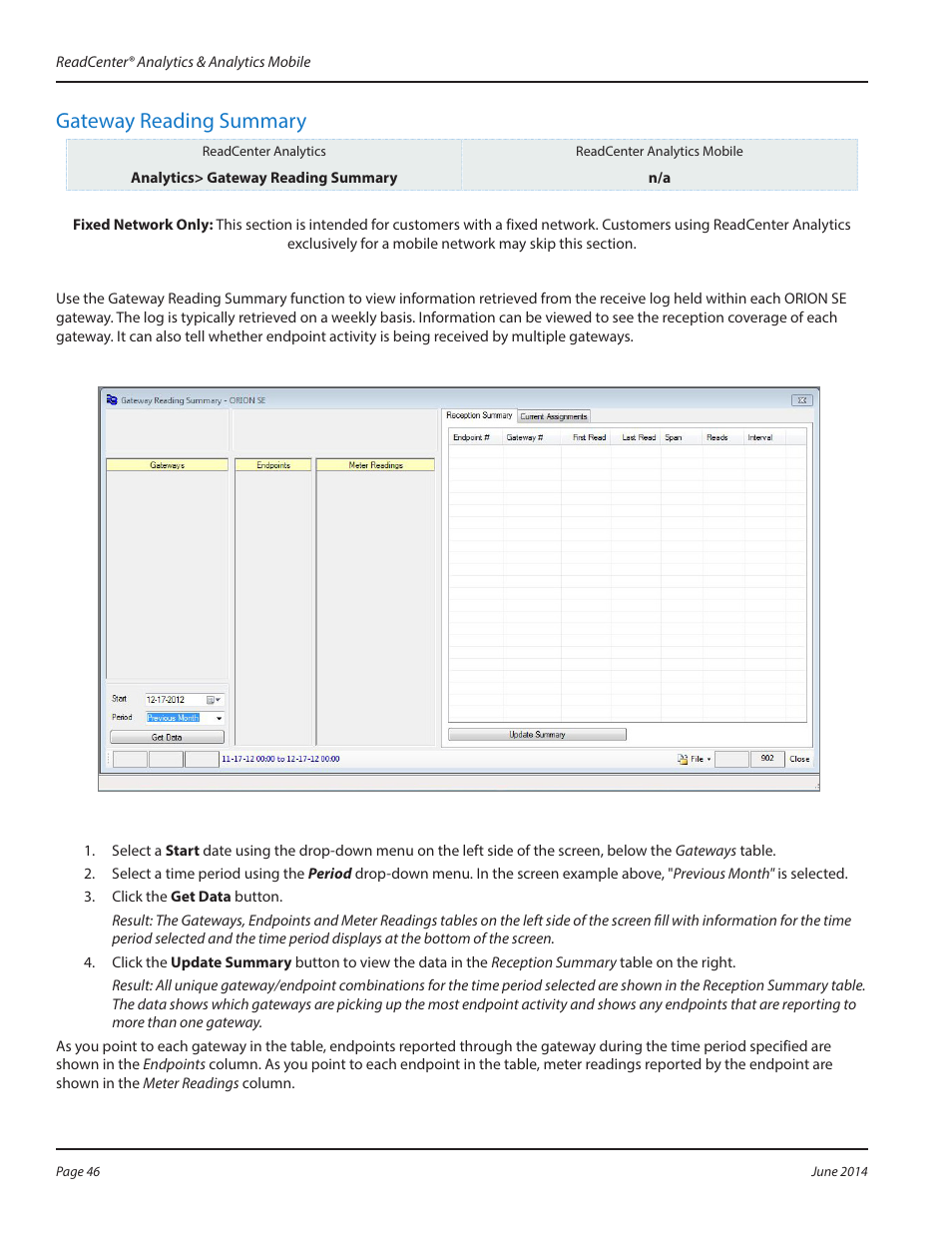 Gateway reading summary, Gateway reading summary 46 | Badger Meter ReadCenter User Manual | Page 46 / 112