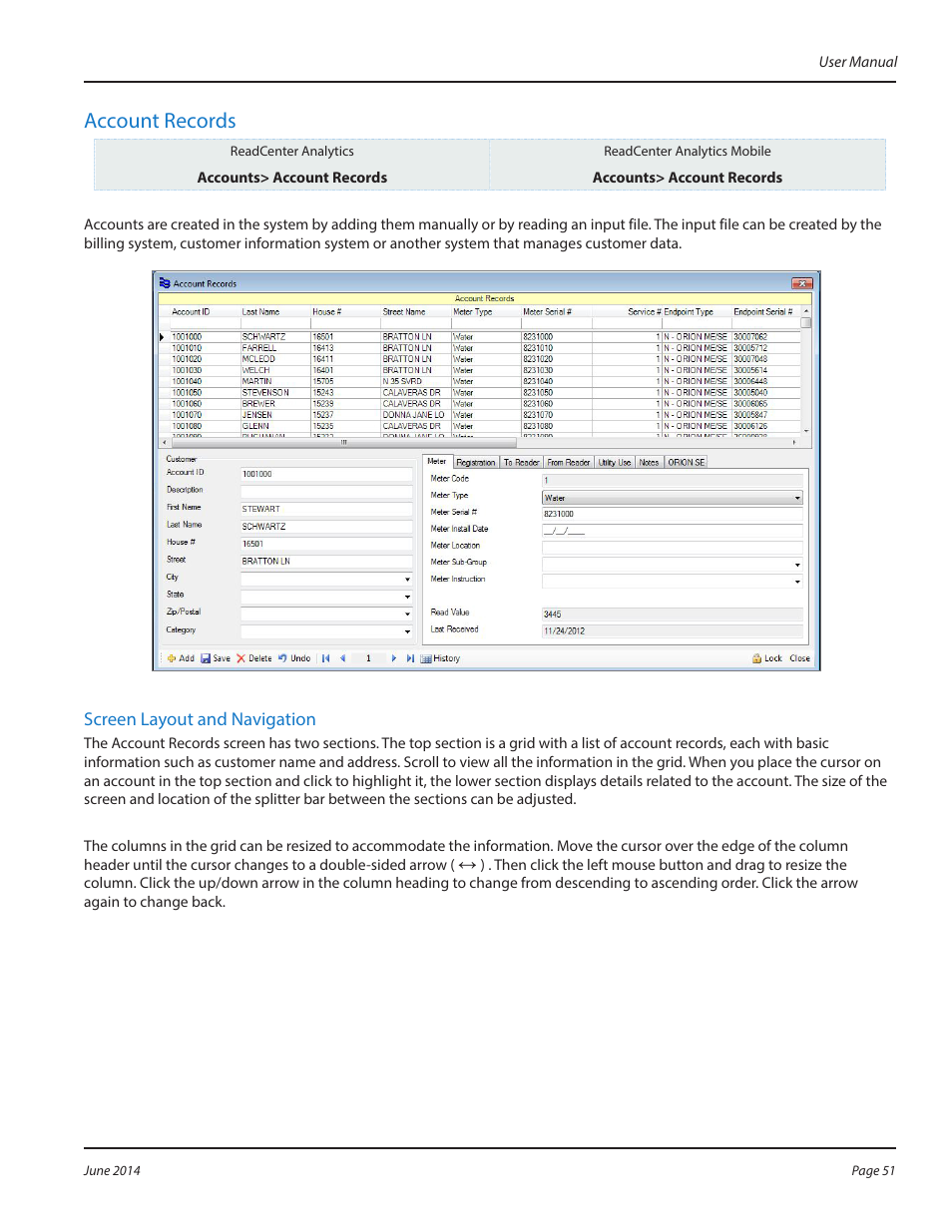 Account records, Account records 51 | Badger Meter ReadCenter User Manual | Page 51 / 112