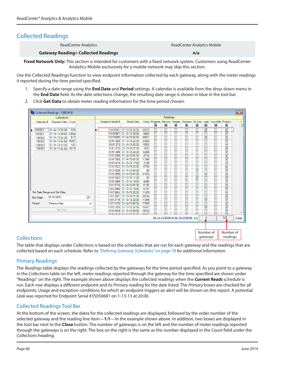 Collected readings, Collected readings 66 | Badger Meter ReadCenter User Manual | Page 66 / 112