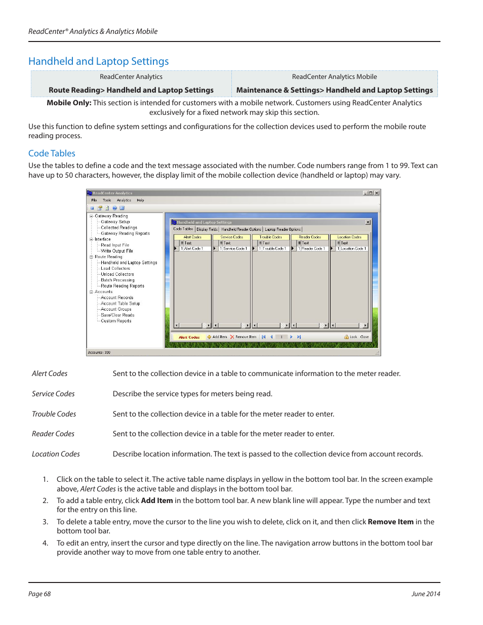 Handheld and laptop settings, Handheld and laptop settings 68 | Badger Meter ReadCenter User Manual | Page 68 / 112