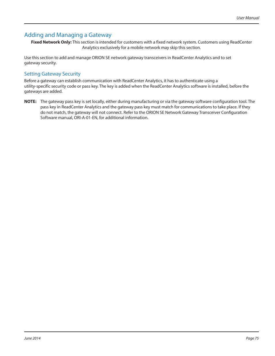 Adding and managing a gateway, Adding and managing a gateway 75 | Badger Meter ReadCenter User Manual | Page 75 / 112