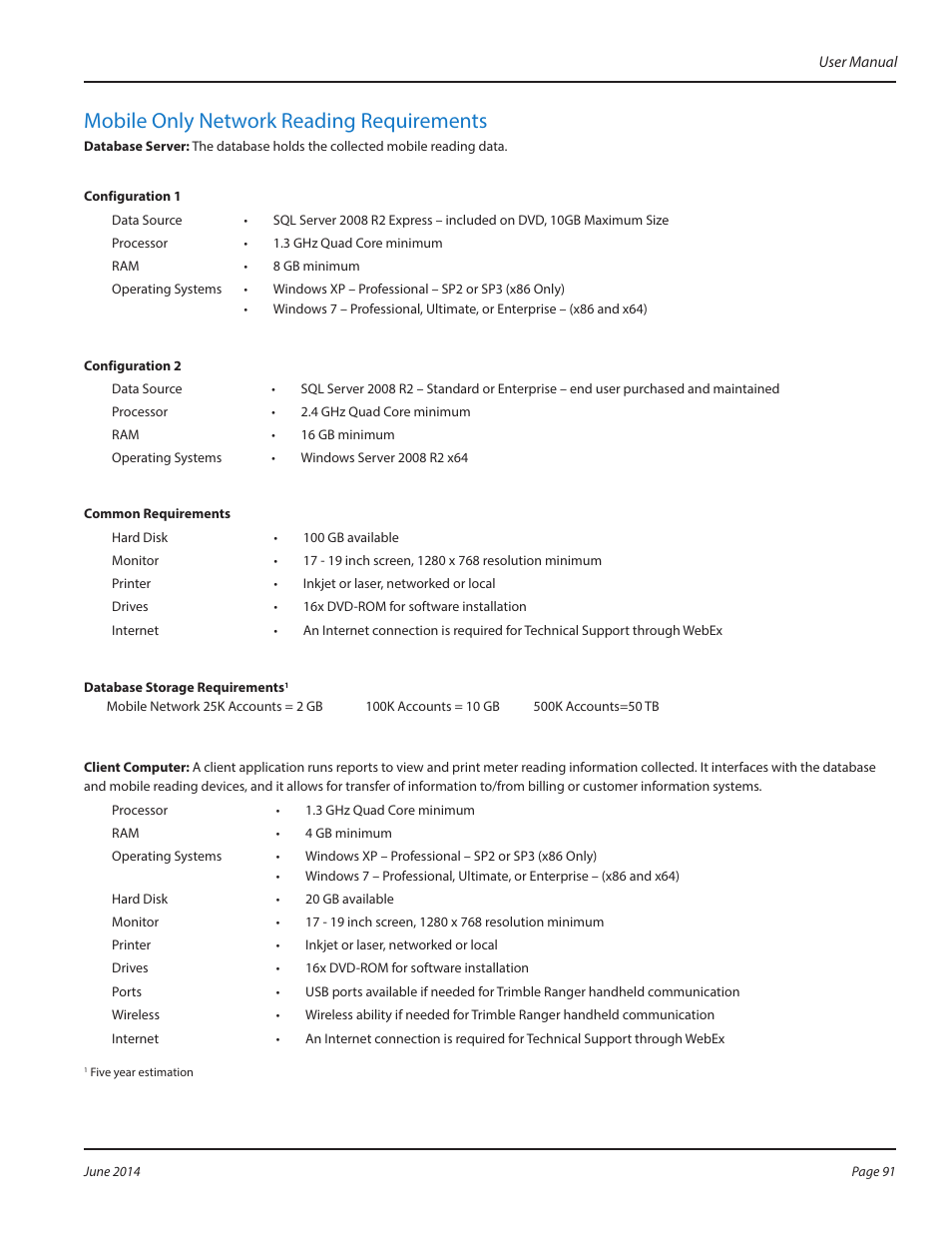 Mobile only network reading requirements | Badger Meter ReadCenter User Manual | Page 91 / 112