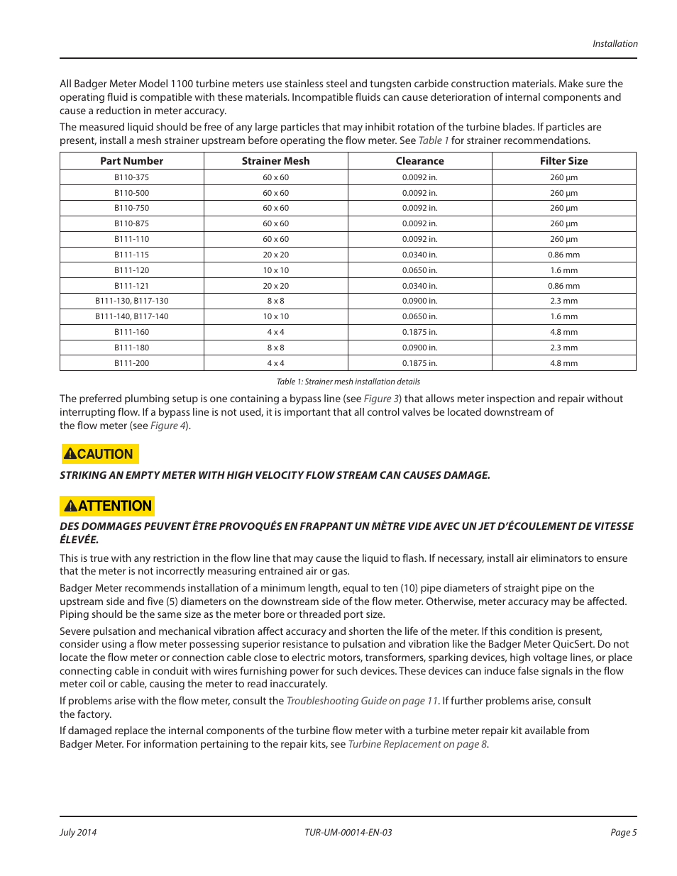 Attention | Badger Meter 1100 User Manual | Page 5 / 12