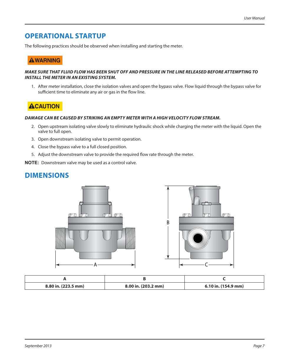 Operational startup, Dimensions, Operational startup 7 | Dimensions 7 | Badger Meter 900 User Manual | Page 7 / 12