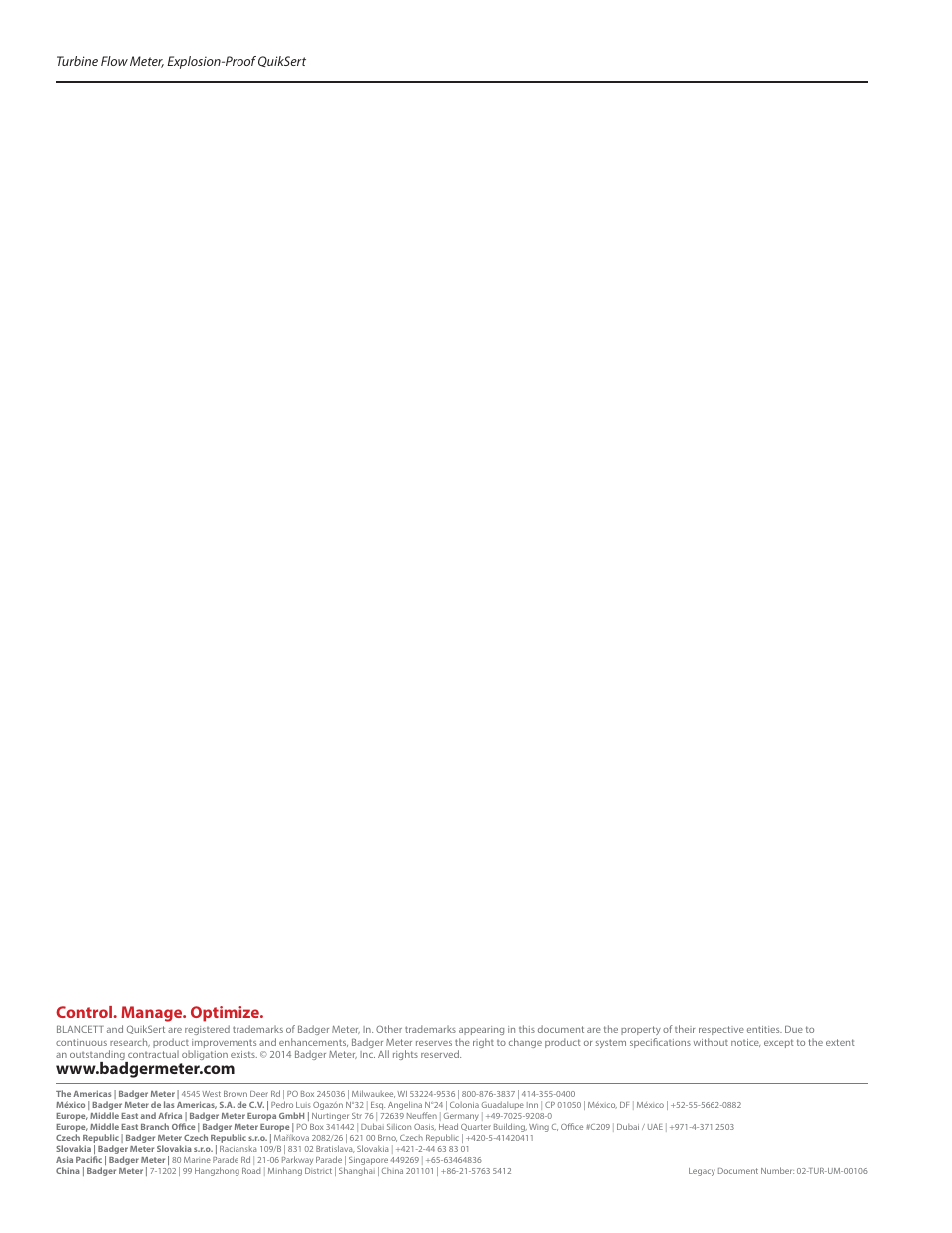 Control. manage. optimize | Badger Meter QuikSert User Manual | Page 12 / 12
