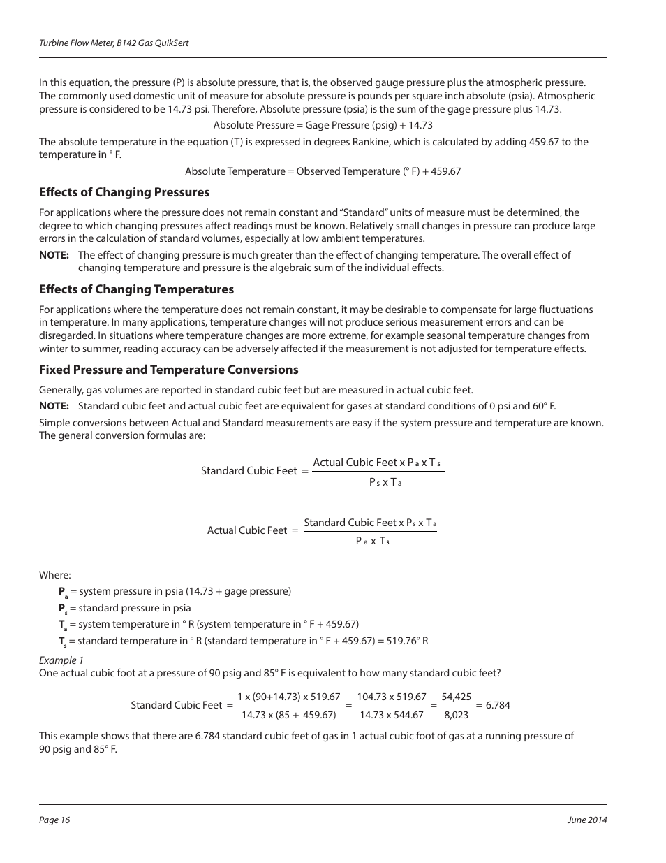 Effects of changing pressures, Effects of changing temperatures, Fixed pressure and temperature conversions | Badger Meter QuikSert User Manual | Page 16 / 24