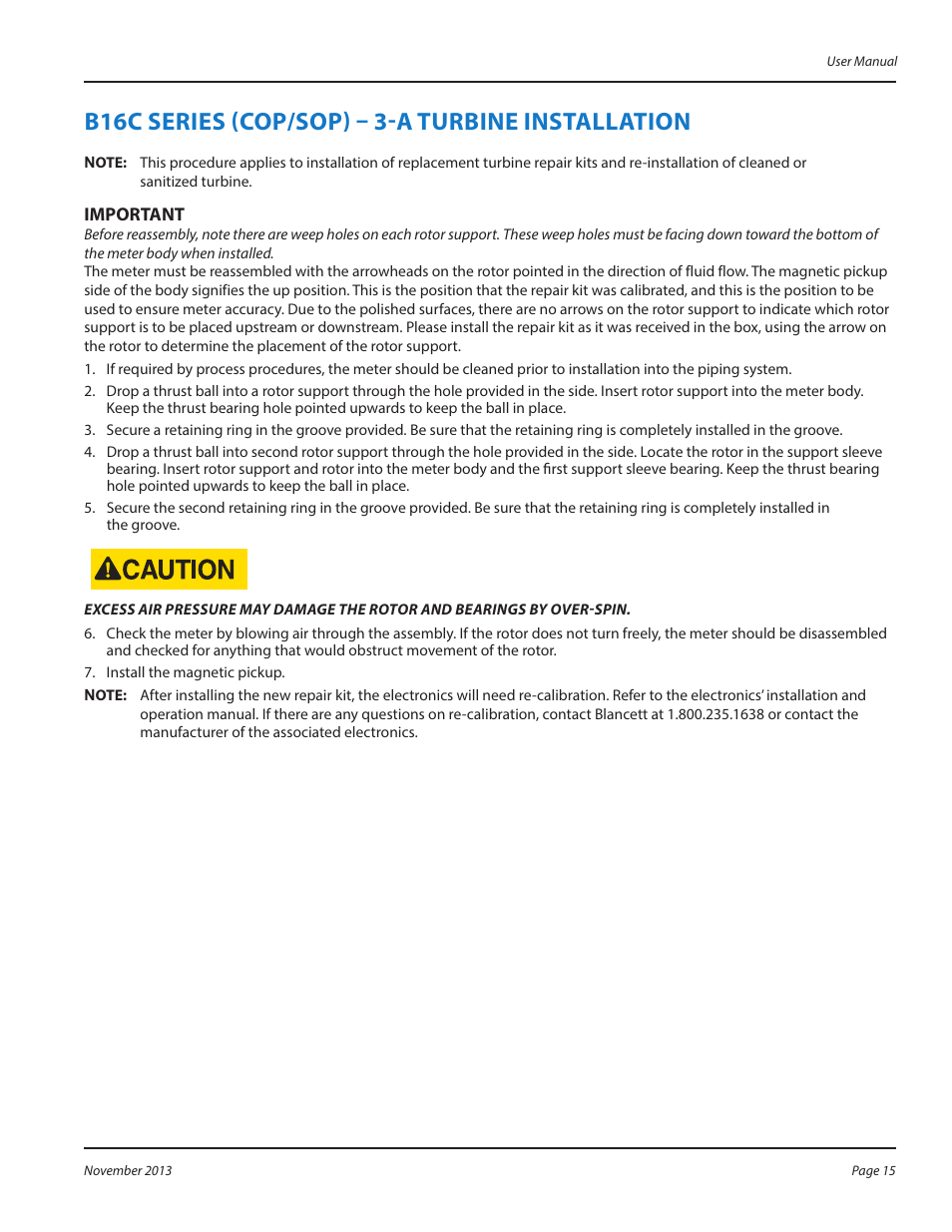 B16c series (cop/sop) – 3-a turbine installation | Badger Meter 3-A Sanitary User Manual | Page 15 / 20