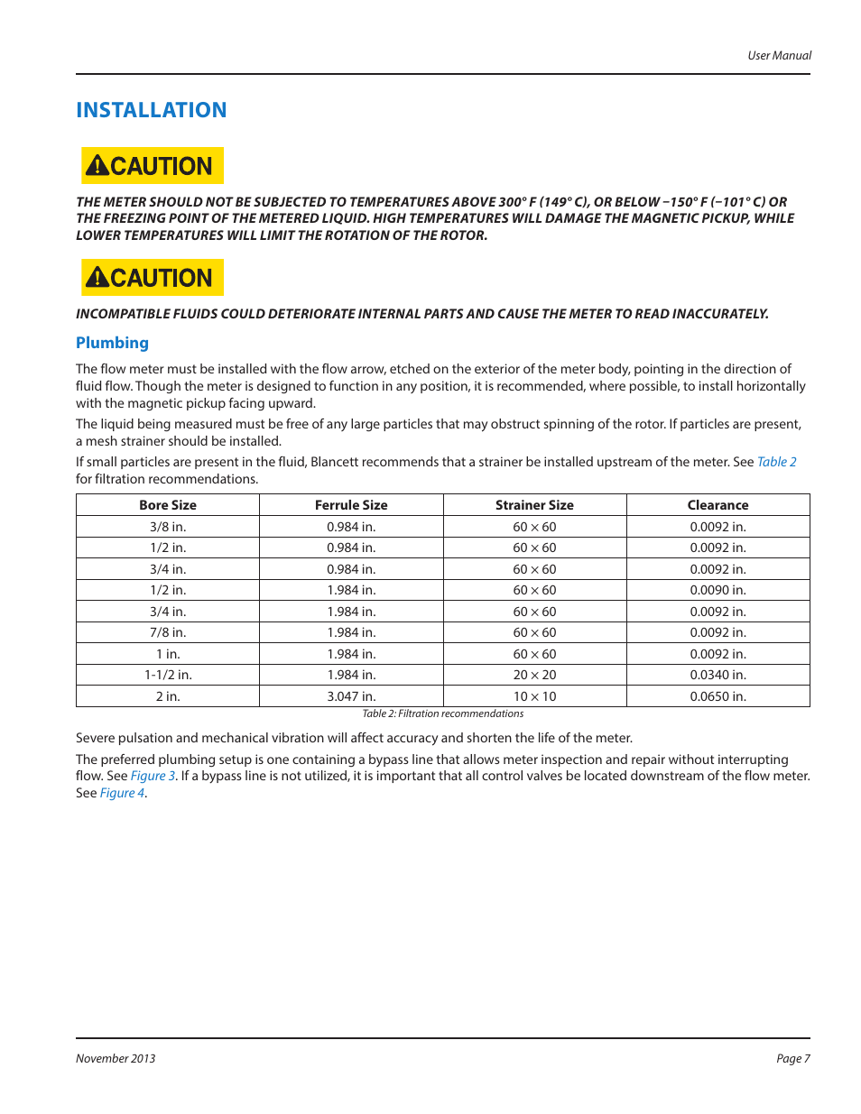 Installation, Plumbing, Installation 7 | Plumbing 7 | Badger Meter 3-A Sanitary User Manual | Page 7 / 20