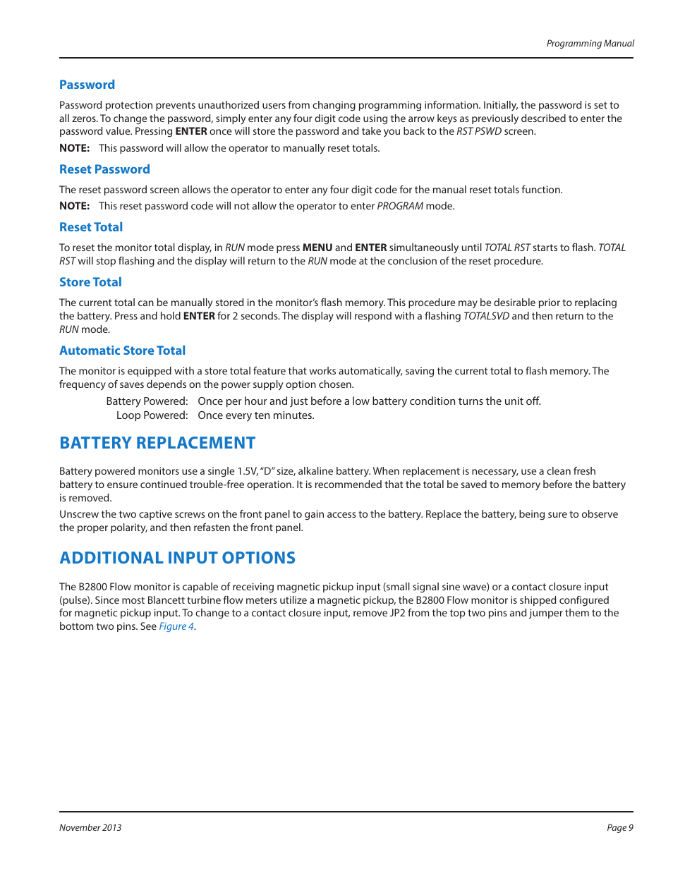 Battery replacement, Additional input options, Battery replacement 9 | Additional input options 9 | Badger Meter B2800 User Manual | Page 9 / 16